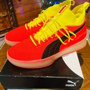 Puma Clyde Court “Red Blast”Bright Red and Neon Yellow Sneakers 8m-9.5w
